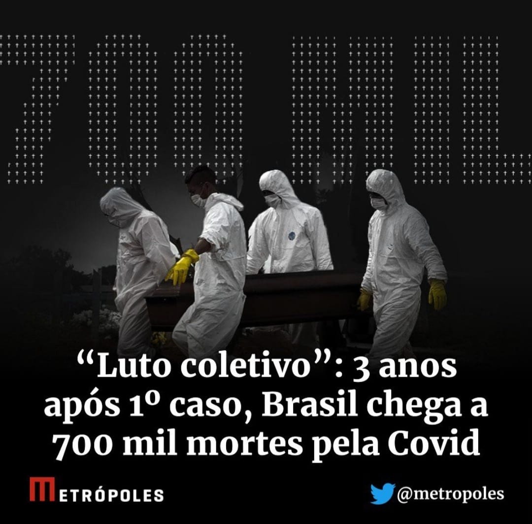 Brasil chega a 700 mil mortes por Covid três anos após registro do primeiro caso no país